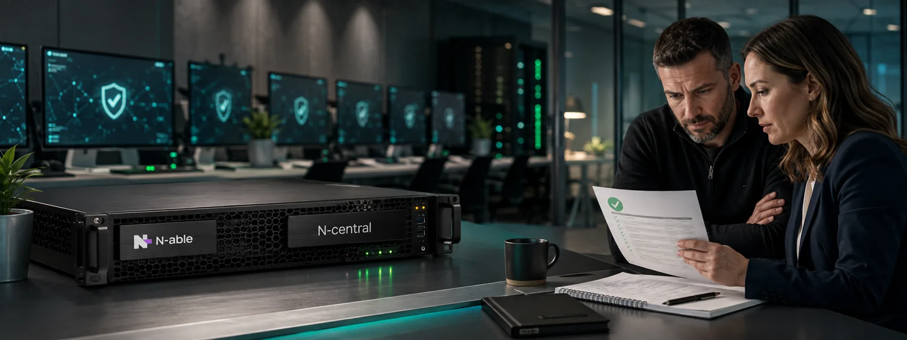 Editorial image of an MSP remote management console under review after an N-able N-central hotfix