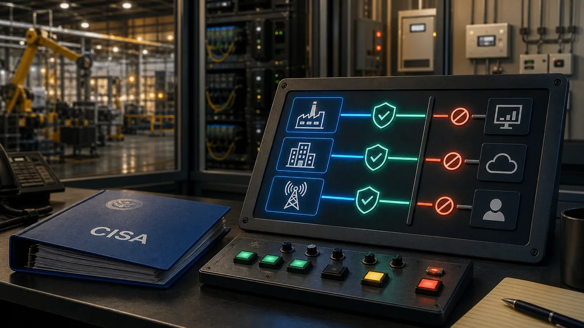 Editorial technology image showing vital operational systems separated from corporate and vendor networks during a cyber incident.