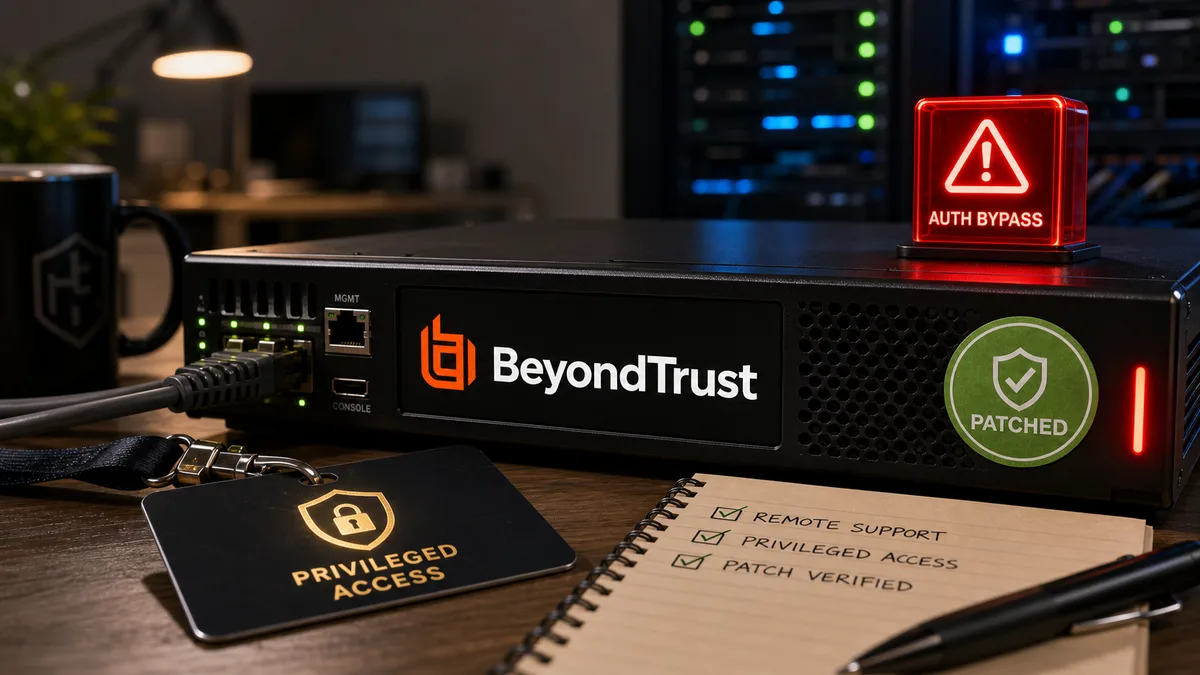 Editorial image about BeyondTrust remote support patch review and privileged access accountability.