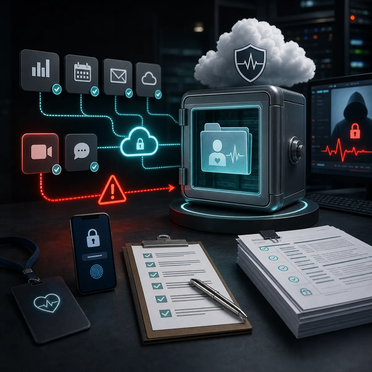 Editorial image of vendor-hosted healthcare data under access review after the iRhythm breach