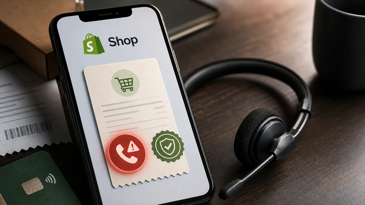 A fake mobile shopping receipt with a warning phone call indicator, representing callback phishing through trusted order-tracking apps.