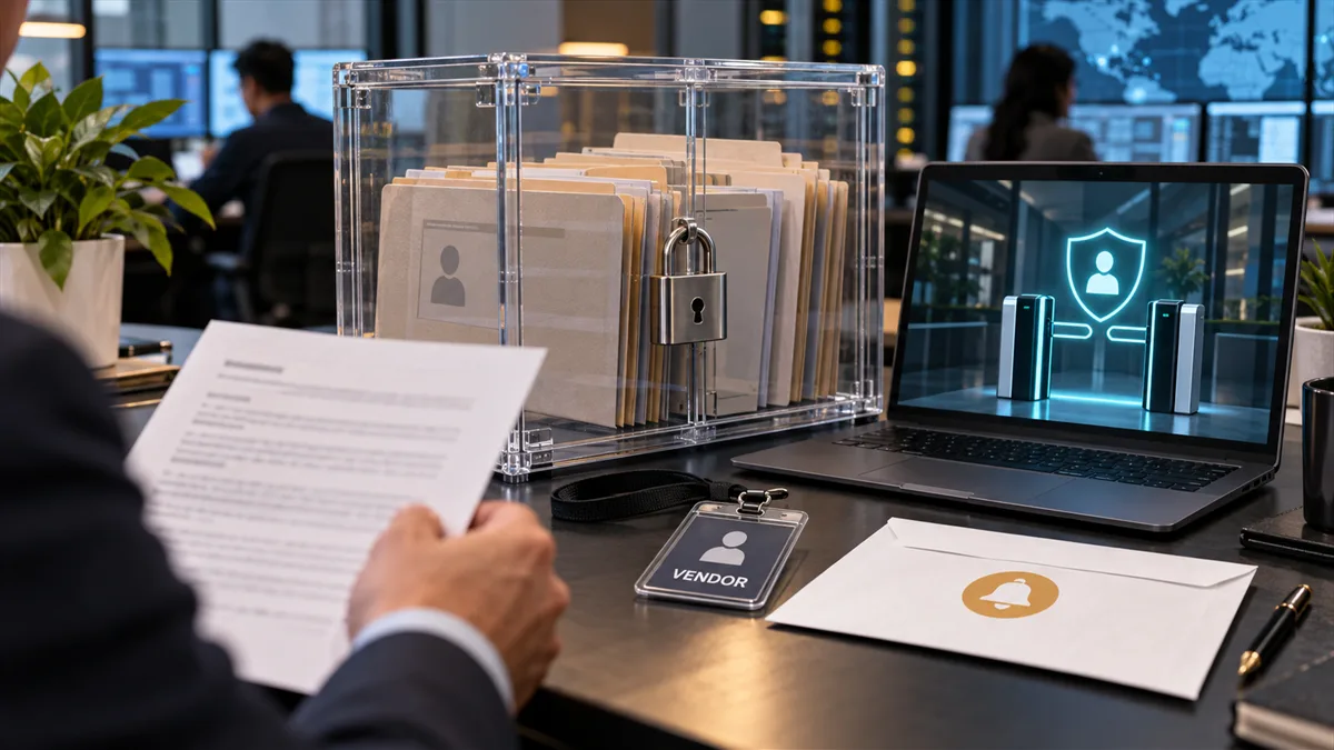 Editorial image of customer records held in a vendor environment under security review.