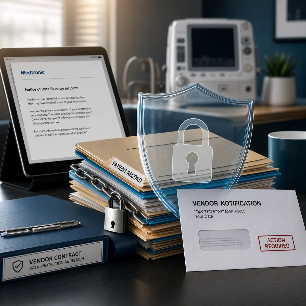 Editorial image about Medtronic breach notices and healthcare vendor data exposure.