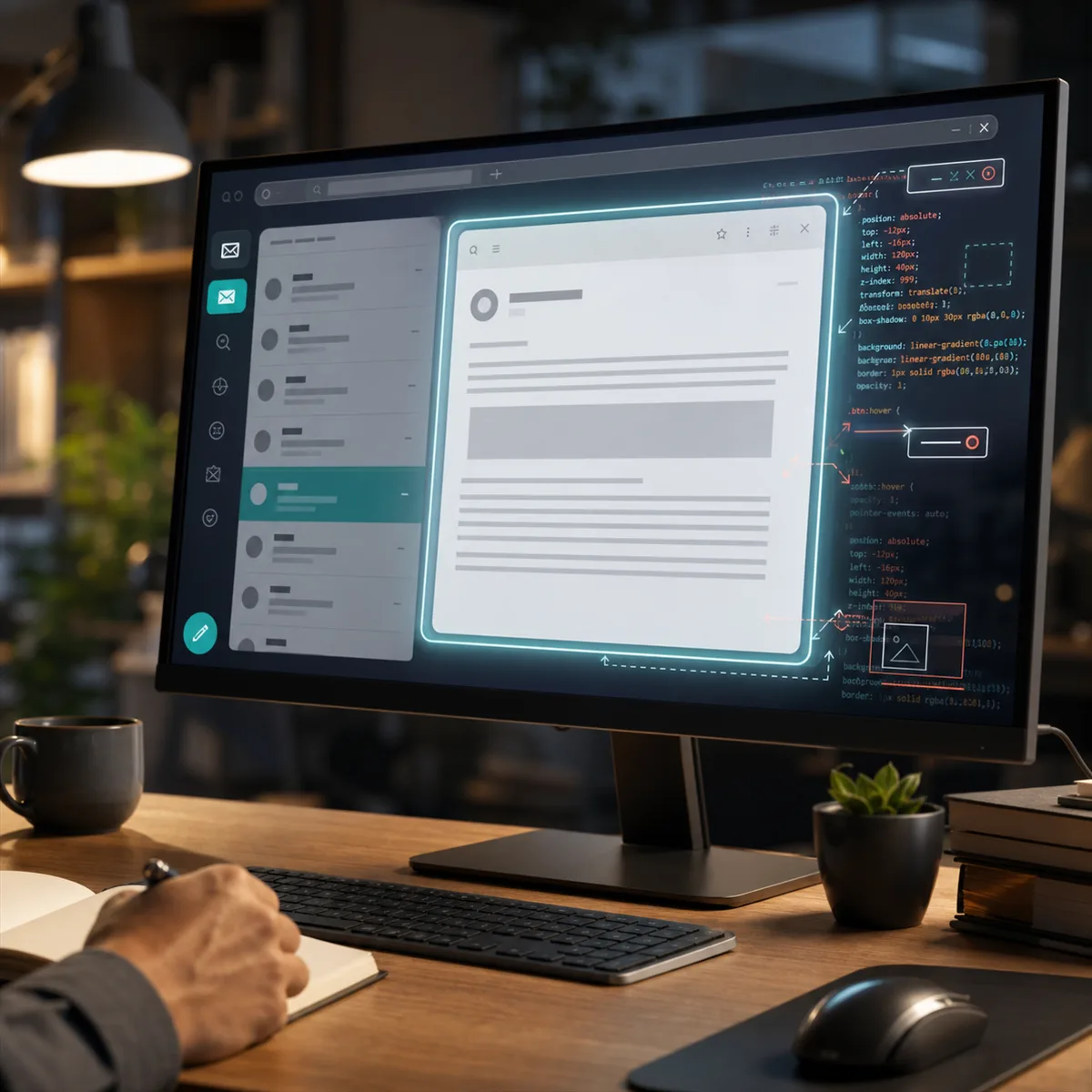 Editorial image of a business webmail inbox boundary review with browser, email, and security controls visible.