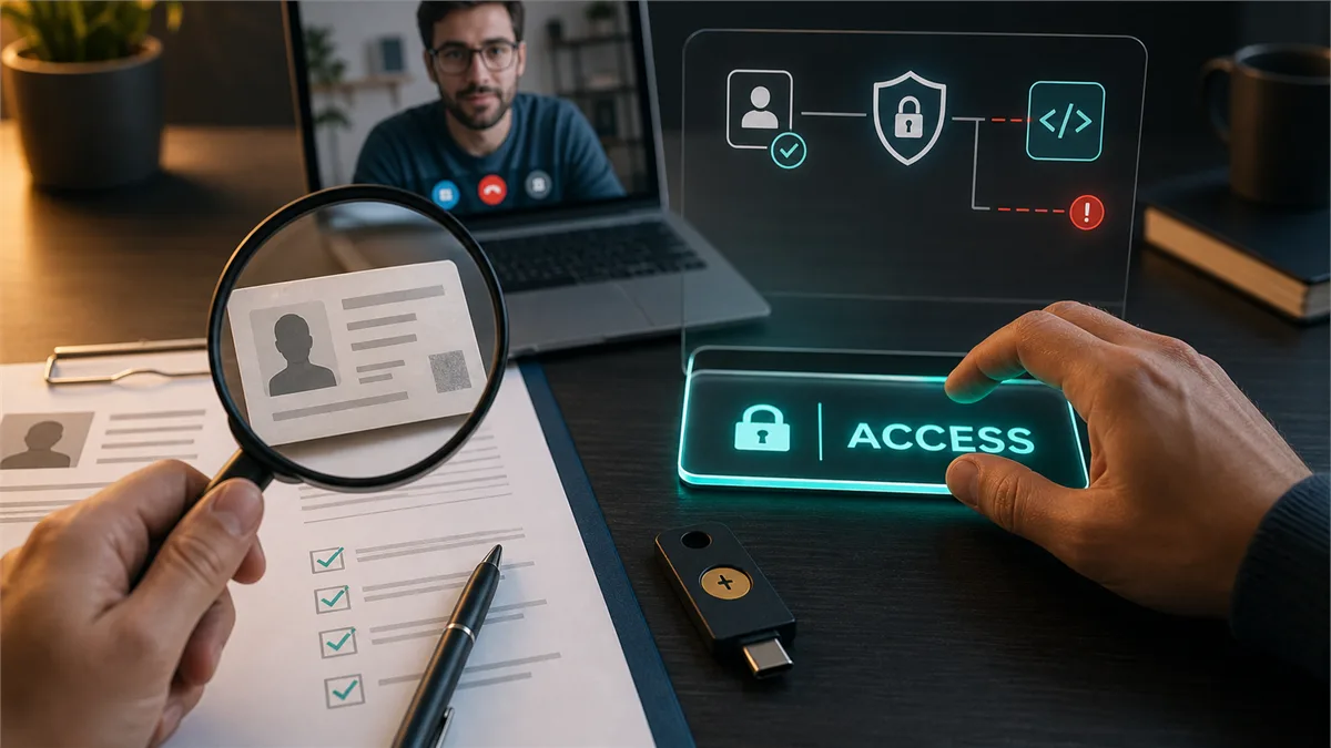 Editorial image about remote contractor identity verification and technical access review.