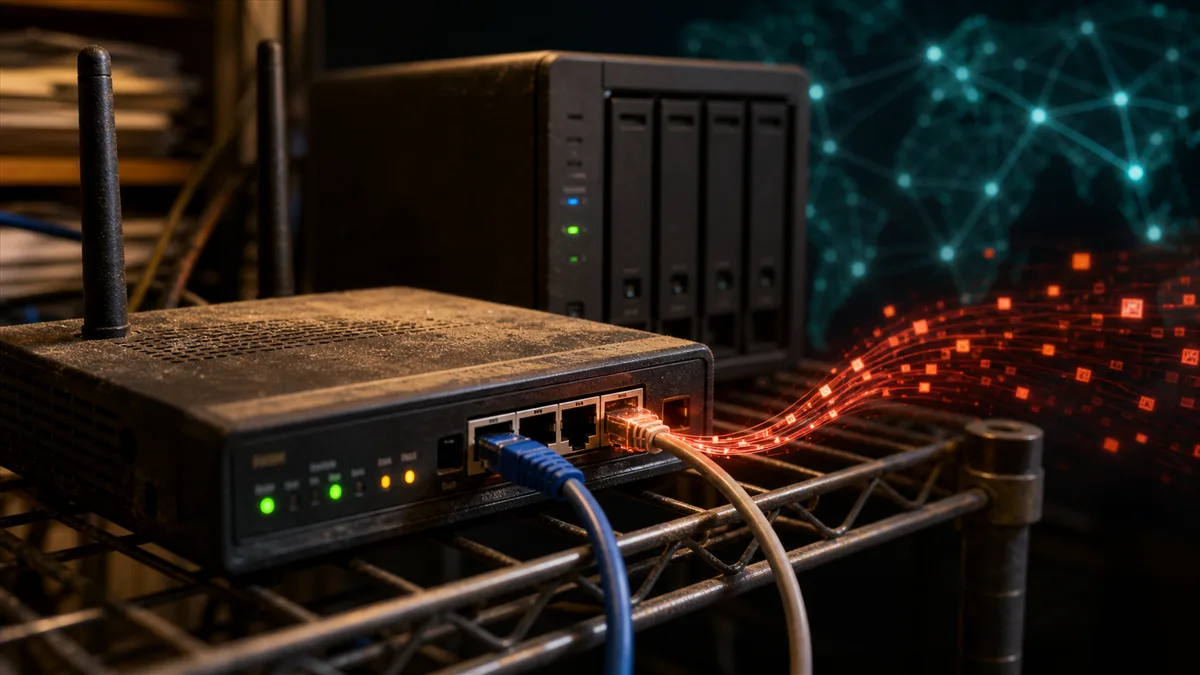 An outdated office router and NAS device reviewed as part of a network security inventory.