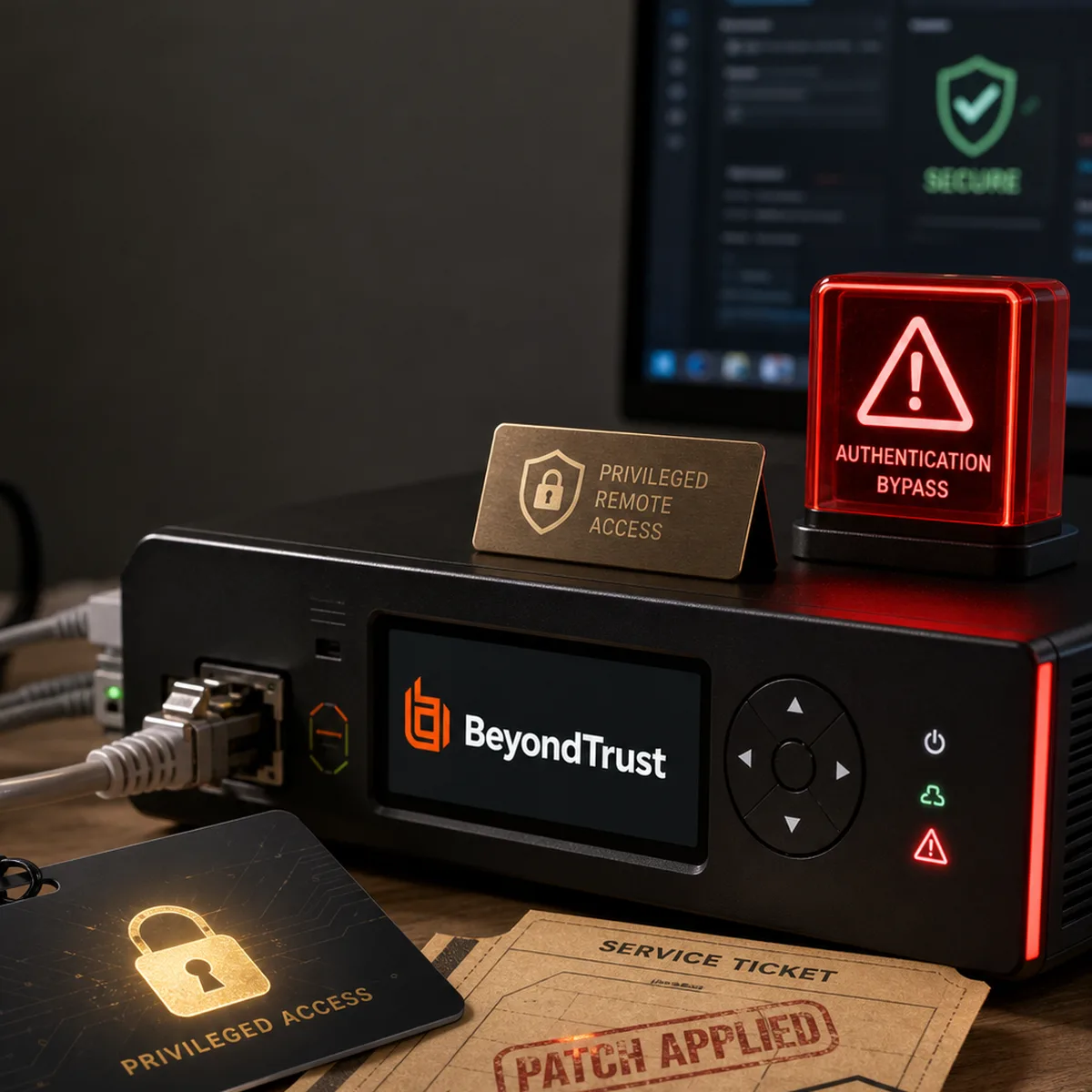 Editorial image about BeyondTrust remote support patch review and privileged access accountability.
