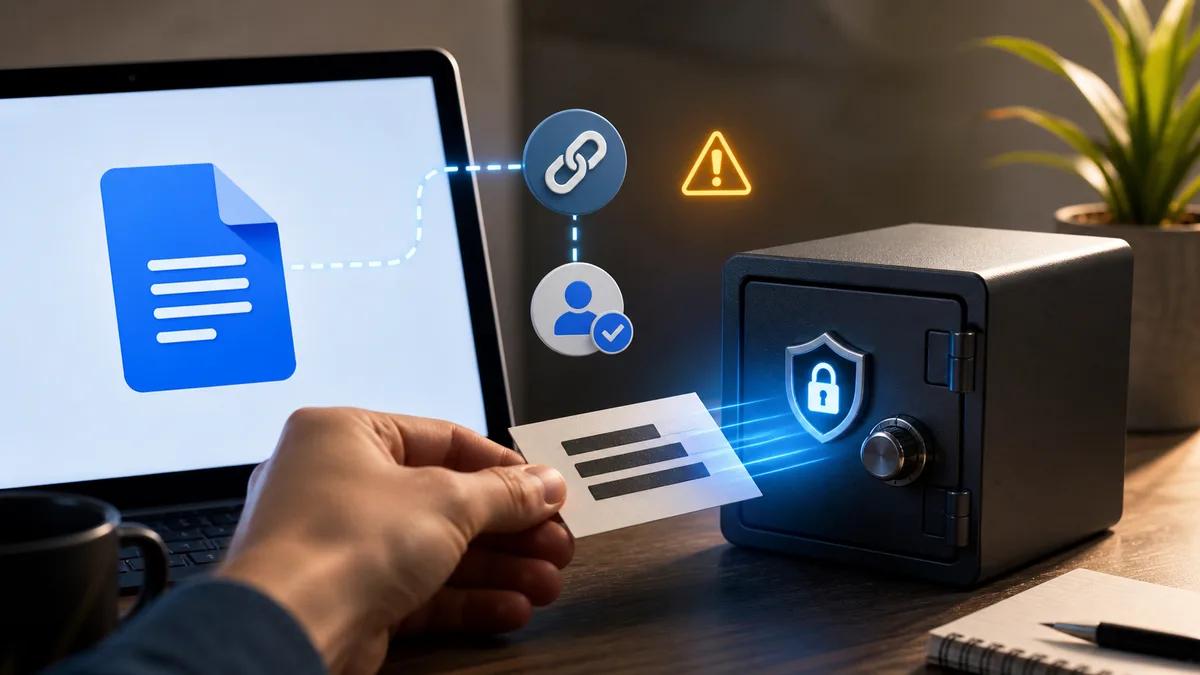 Editorial image of a public shared document exposing password credentials during a contractor access review.
