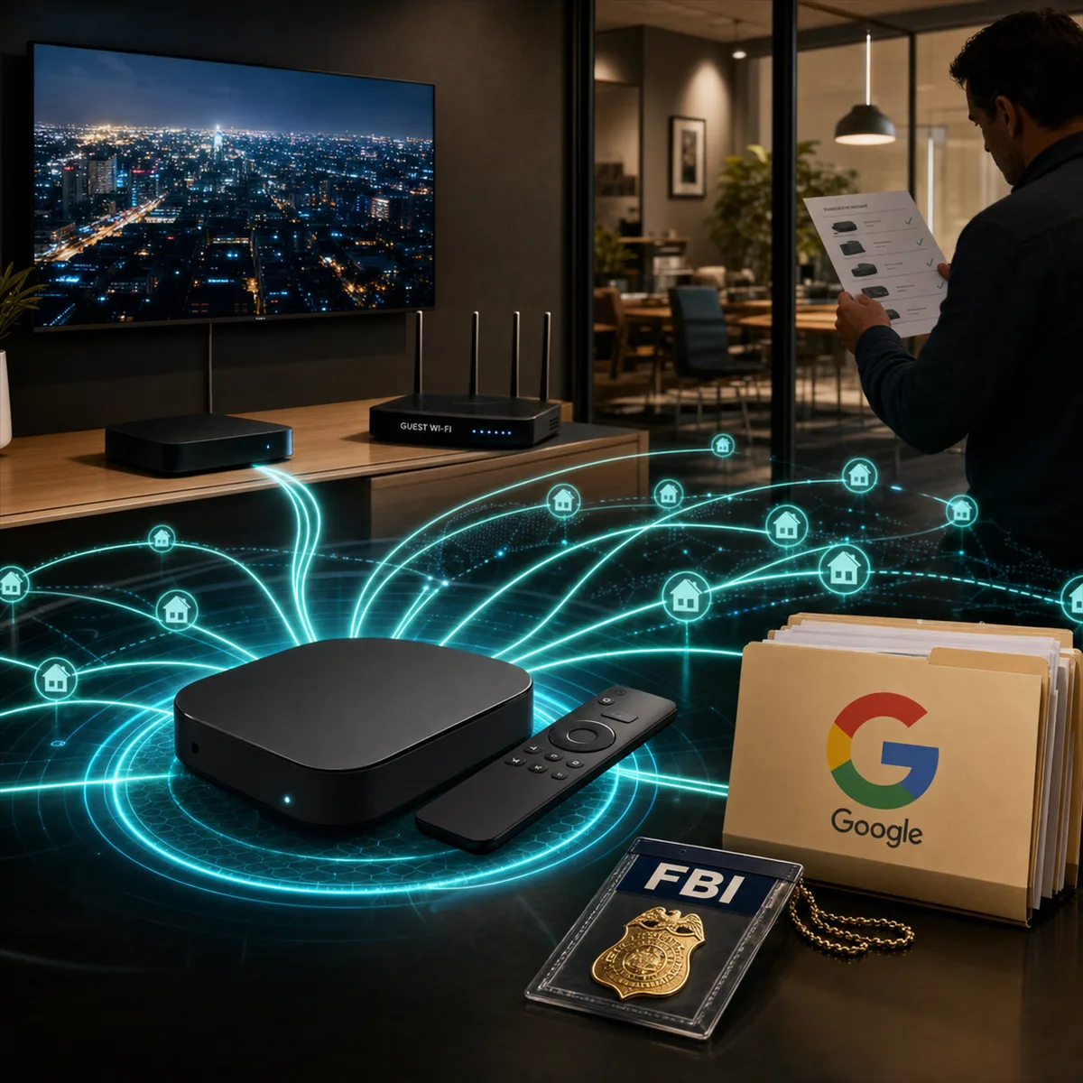 Editorial image about NetNut, residential proxy networks, smart TV security, and business network segmentation.
