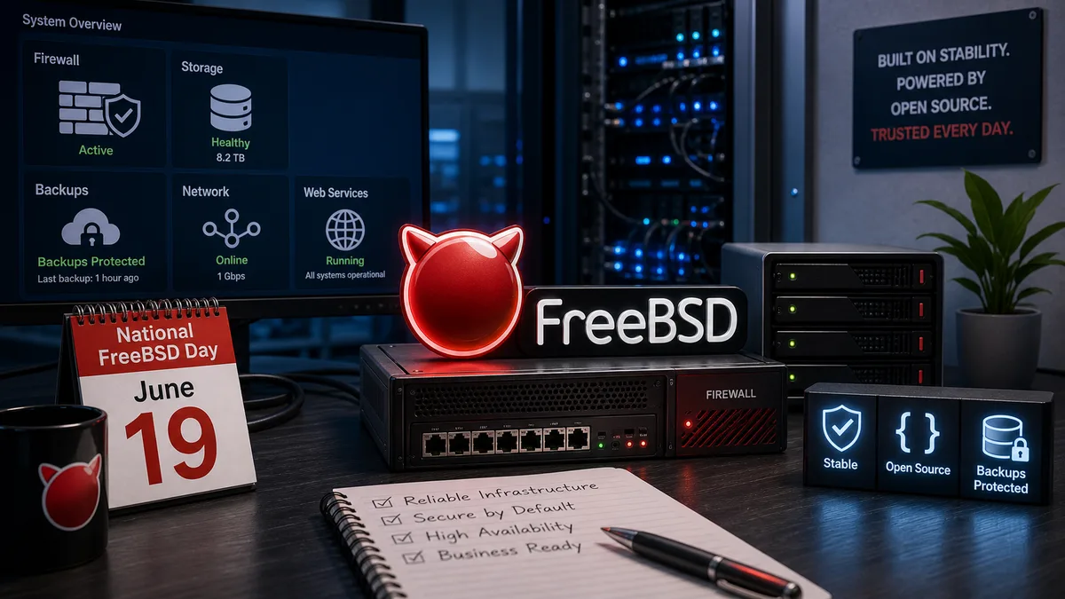 Editorial image for National FreeBSD Day showing reliable open-source infrastructure supporting small business systems