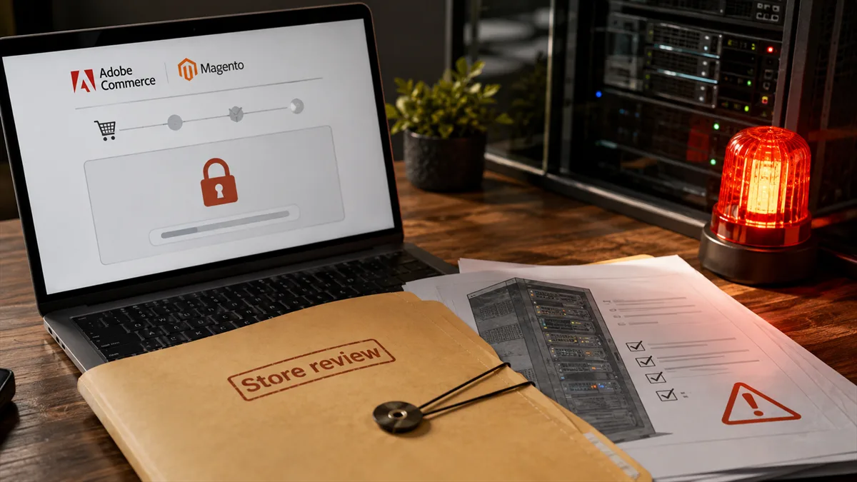 Editorial image of an ecommerce store security review after a Magento and Adobe Commerce zero-day