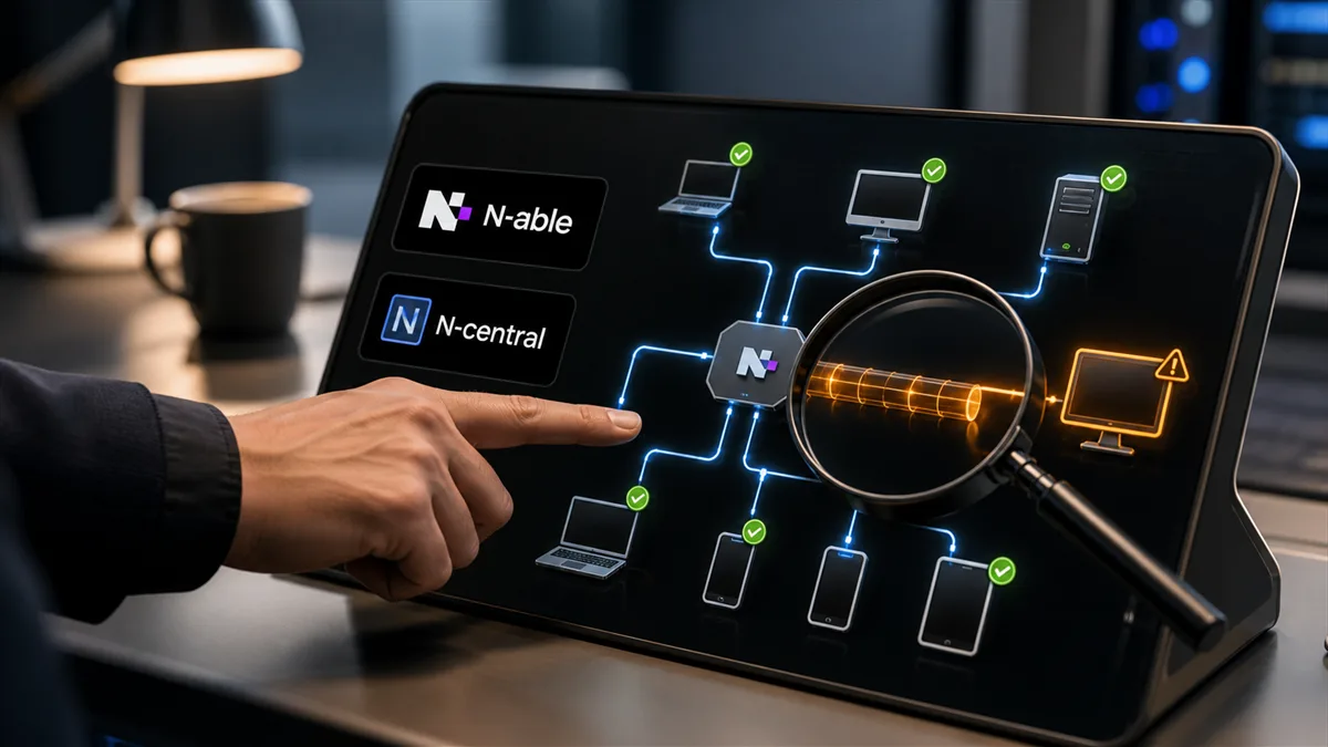 Editorial image of a managed IT remote access dashboard under review after an RMM security hotfix.
