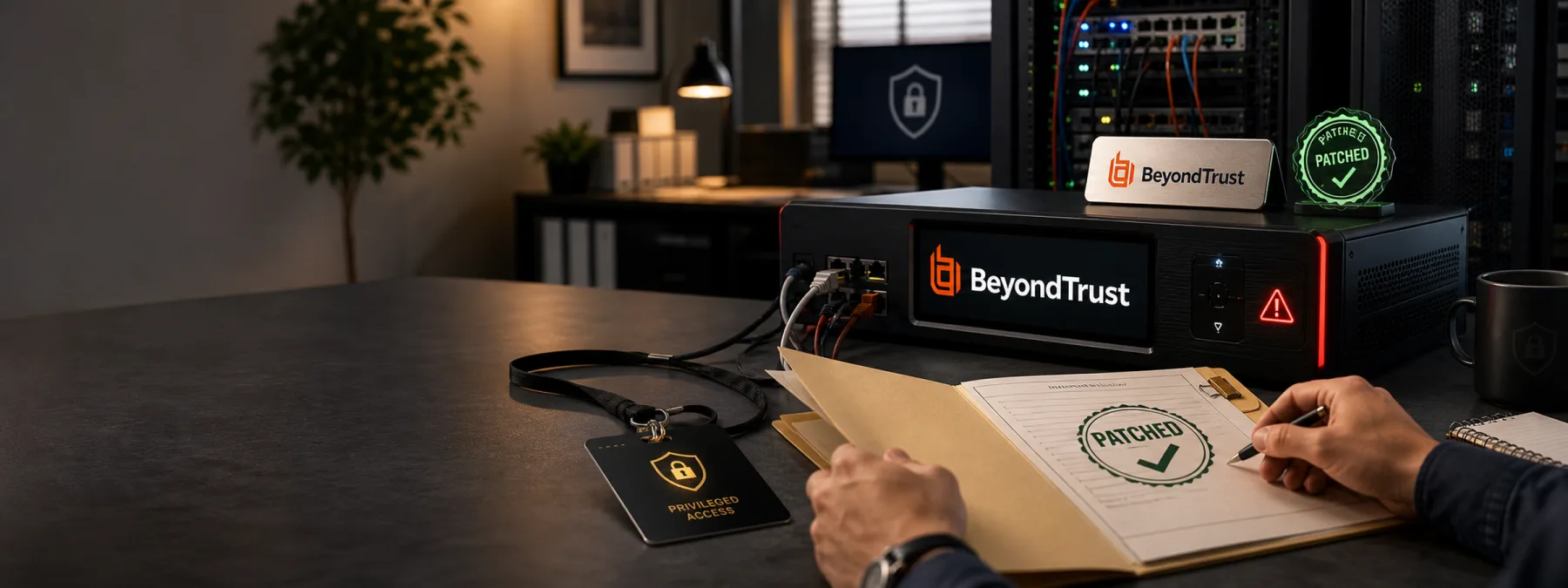 Editorial image about BeyondTrust remote support patch review and privileged access accountability.