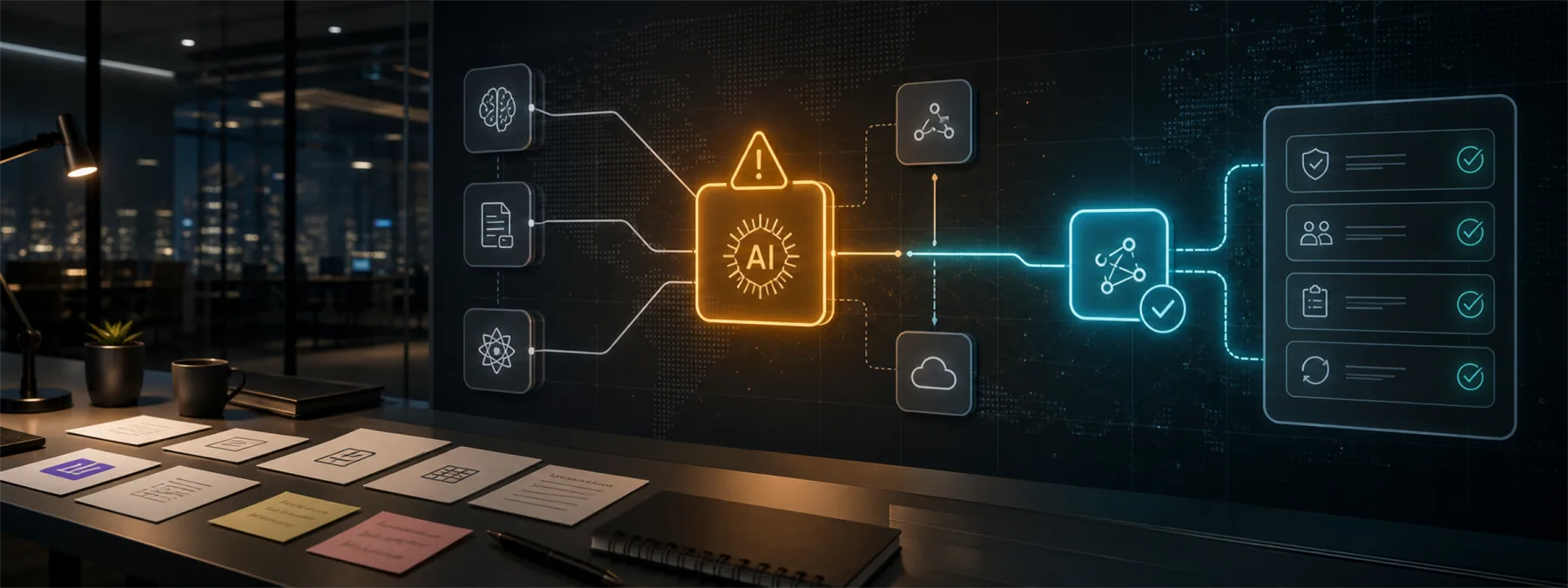 A business team reviews an AI workflow fallback plan after a SaaS model provider disruption.