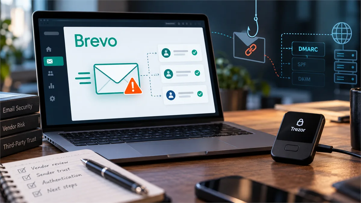 A realistic business email security scene showing trusted sender infrastructure under review after a phishing incident.