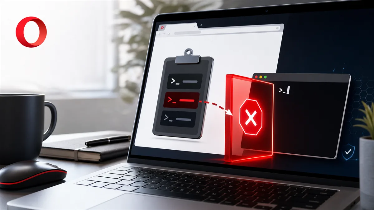 Editorial image about ClickFix attacks, browser clipboard protection, and employee command-paste risk.