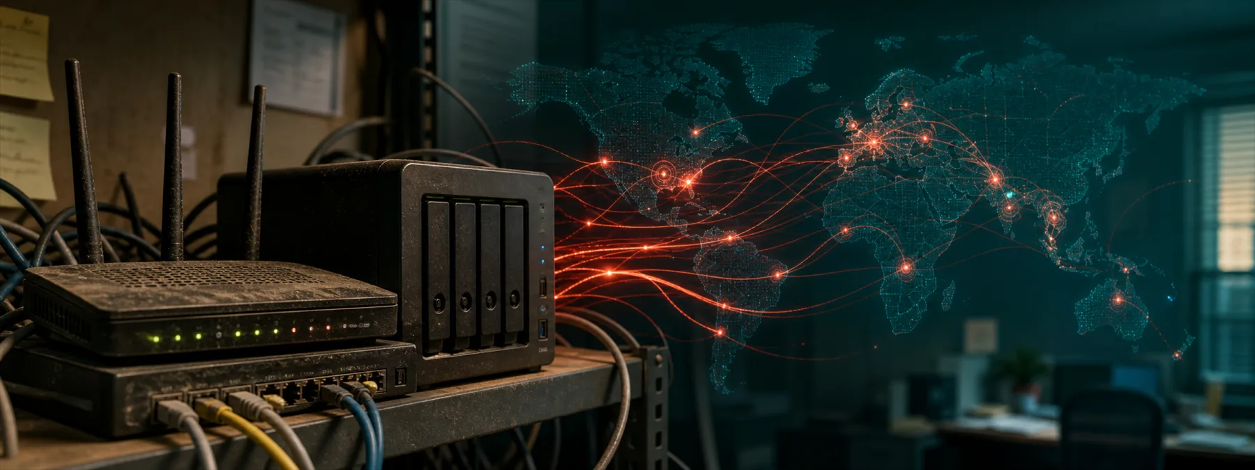An outdated office router and NAS device reviewed as part of a network security inventory.