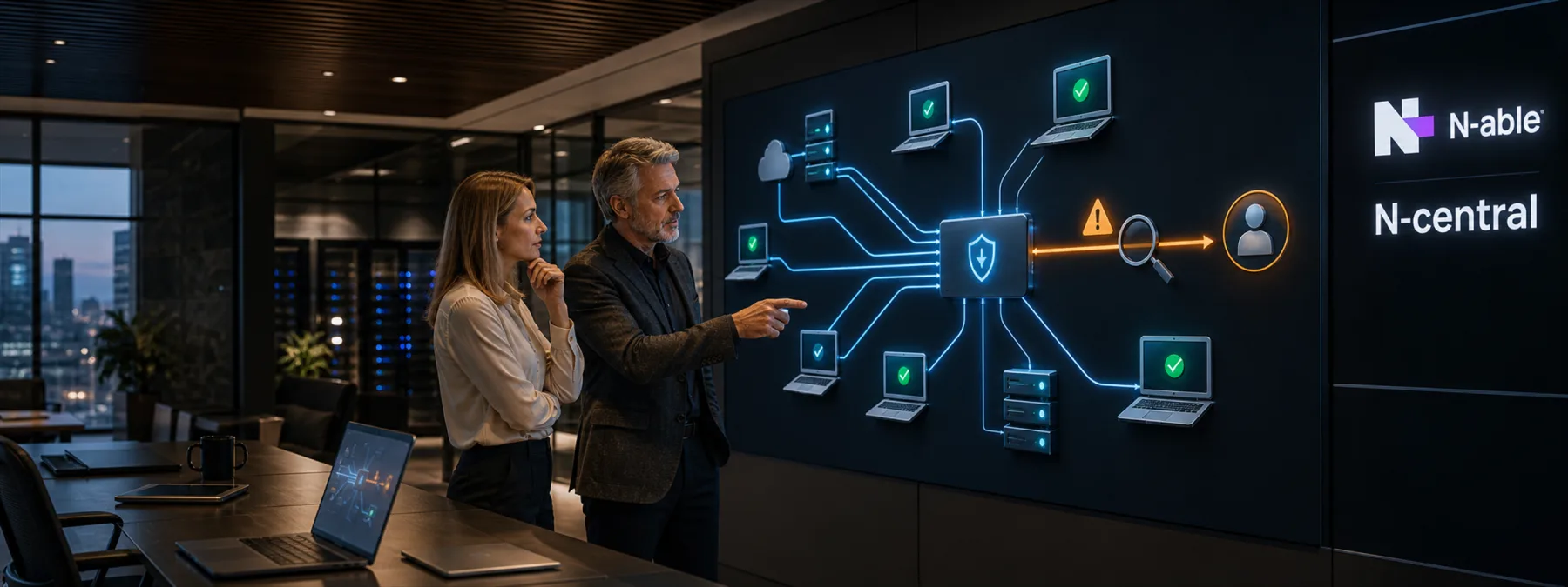 Editorial image of a managed IT remote access dashboard under review after an RMM security hotfix.