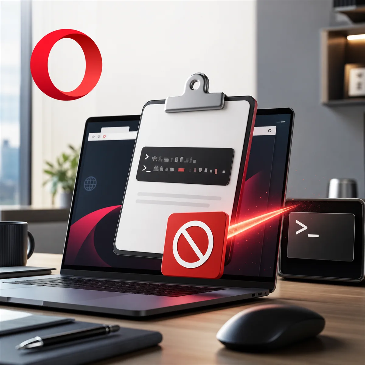 Editorial image about ClickFix attacks, browser clipboard protection, and employee command-paste risk.
