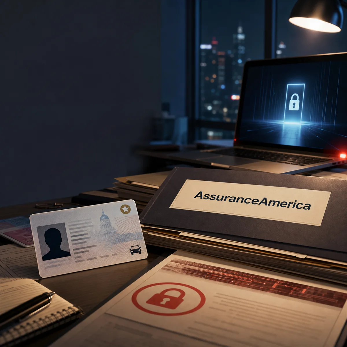 Editorial image about the AssuranceAmerica data breach, driver-license records, insurance files, and vendor data review for business owners