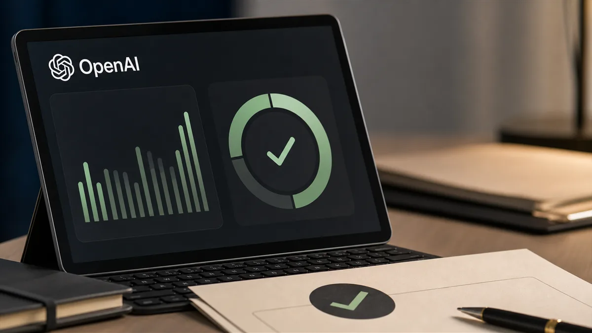 A business owner reviews an AI budget dashboard with OpenAI and ChatGPT usage controls represented on a modern workspace screen.