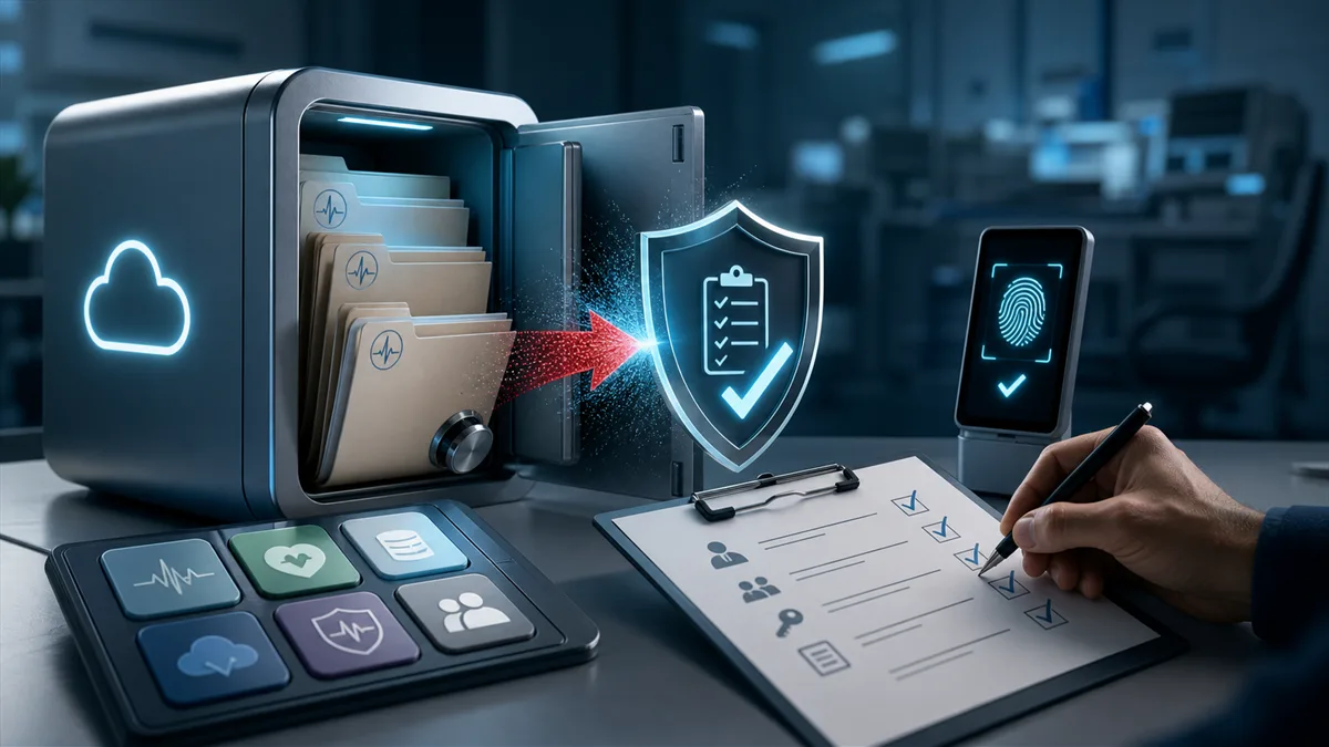 Editorial image of vendor-hosted healthcare data under access review after the iRhythm breach