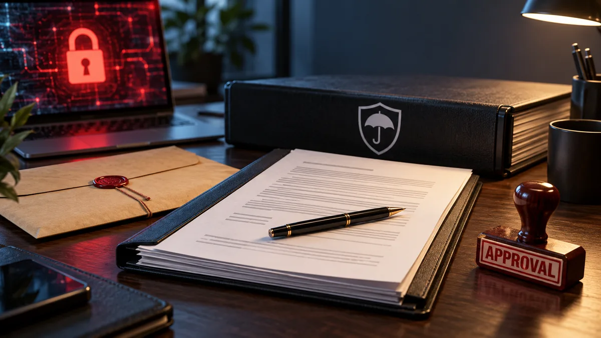Editorial image about ransomware response vendors, cyber insurance, and business owner approval controls.